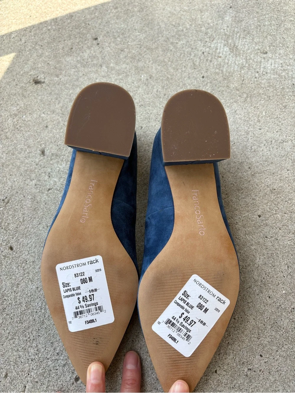 Franco Sarto Salino Blue Suede Pumps Pointed Toe Block Heel Heels NWOB Size 8M